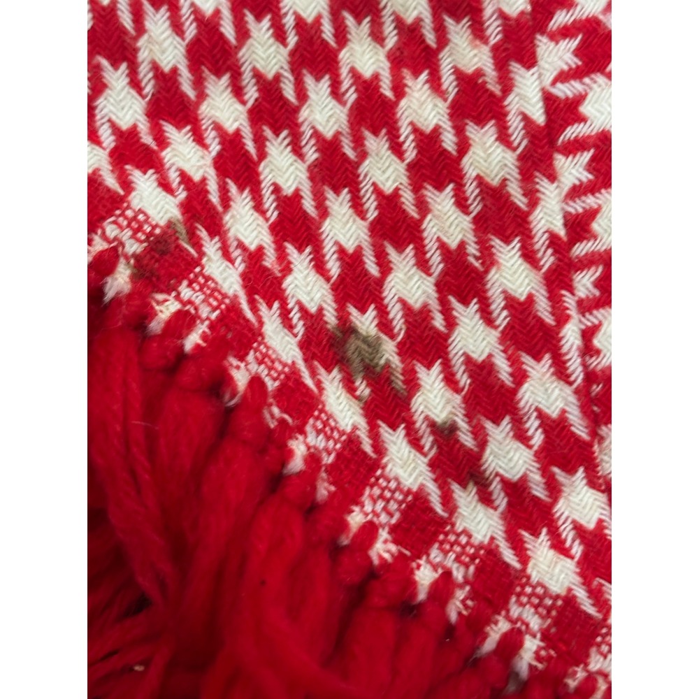 Vintage Unbranded Poncho Houndstooth Fringe Tassel Cream Red Retro Boho One Size - Picture 4 of 6